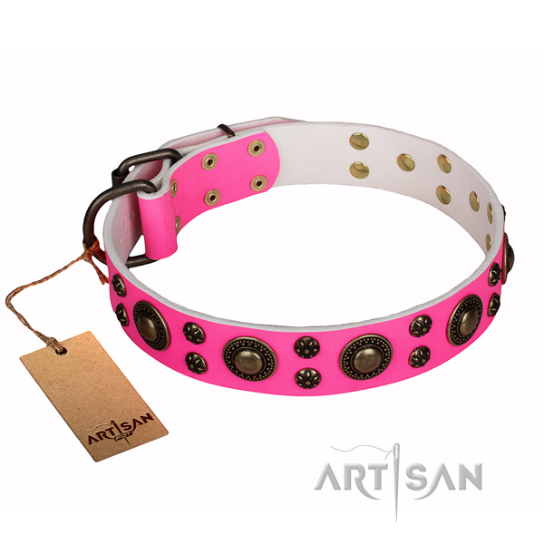 Handy use leather collar with decorations for your doggie