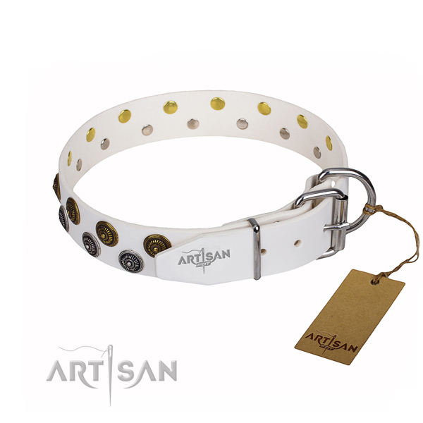 Daily walking full grain genuine leather collar with decorations for your four-legged friend