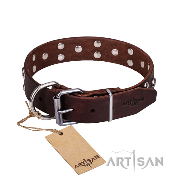 Leather dog collar with thoroughly polished edges for convenient daily wearing