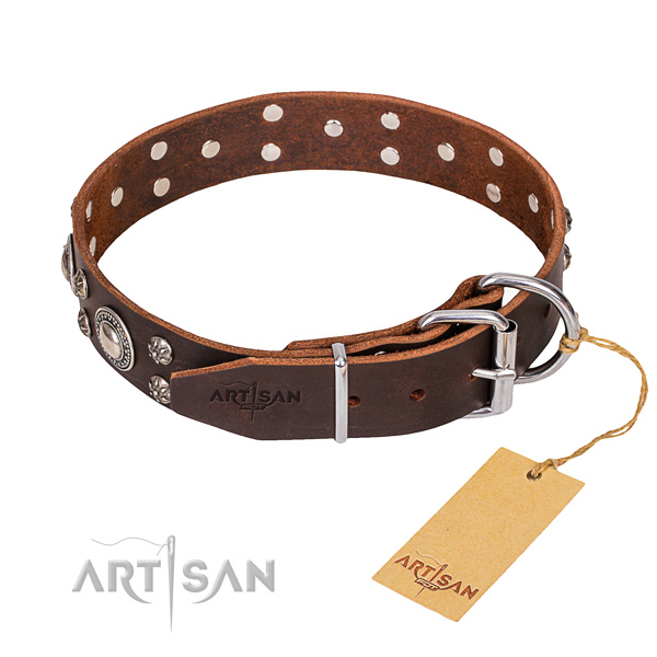 Full grain genuine leather dog collar with smoothed surface