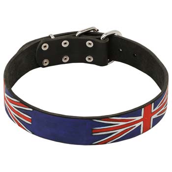 Walking leather dog collar for Cane Corso with Union Jack painting