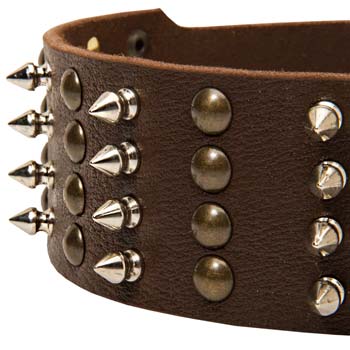 leather dog collar wide with spikes and studs