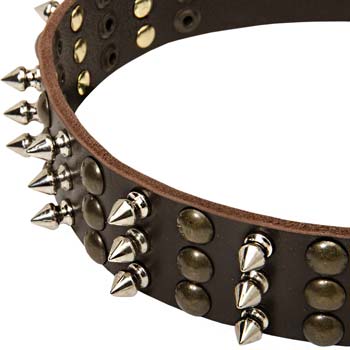 Strong Leather Collar with Spikes and Studs