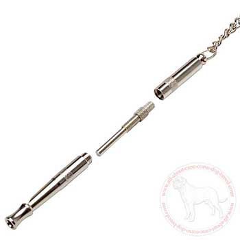 Chrome plated dog whistle with tone regulating screw