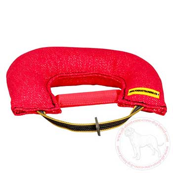 French linen dog bite tug with loop for leash attachment