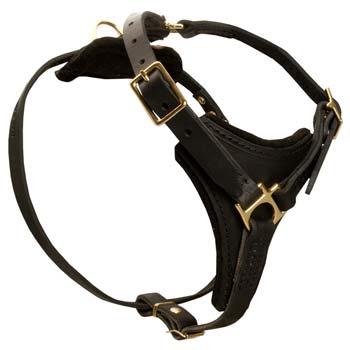 Pulling leather dog harness with wel-thought design