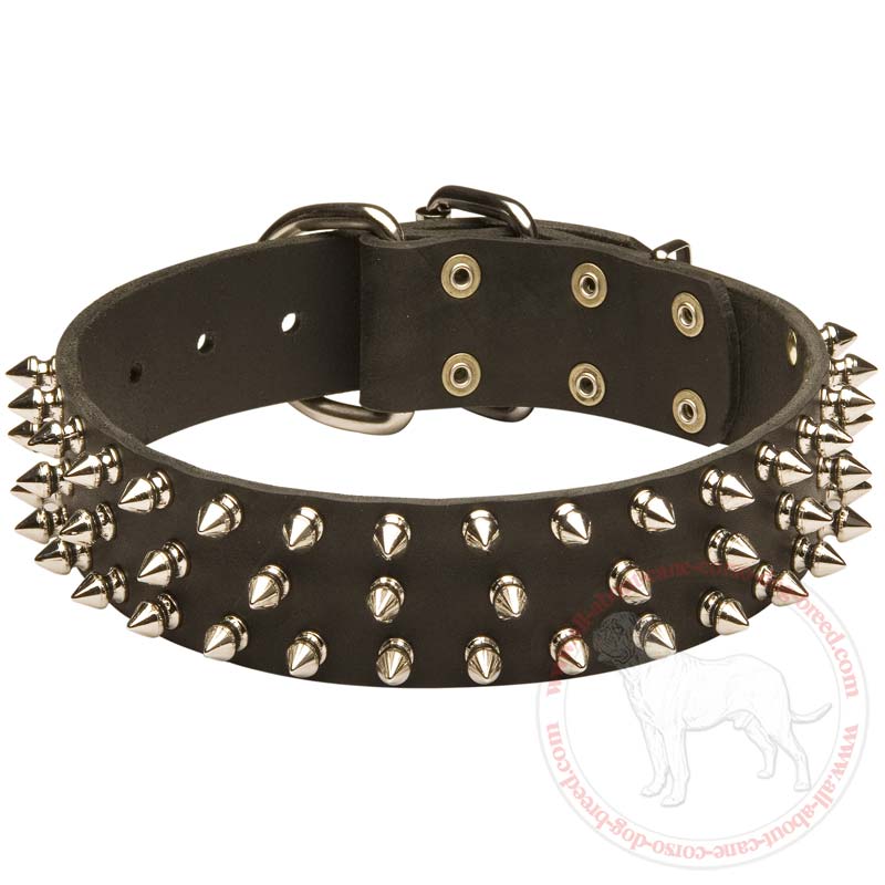 3 Rows Leather Spiked Dog Collar for Cane Corso Breed