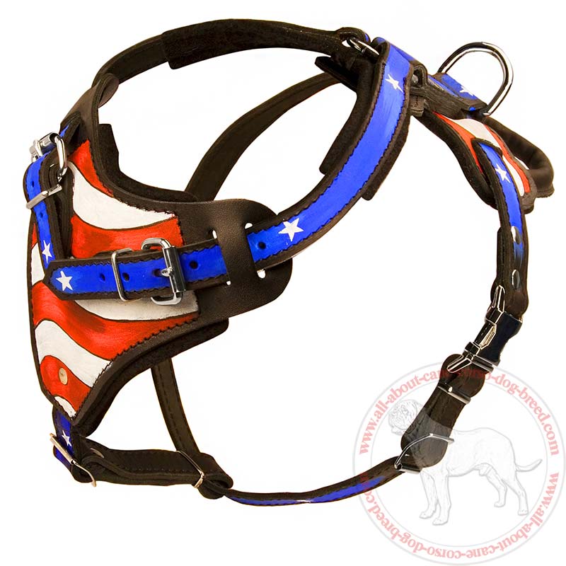 Special Design Leather Cane Corso Breed Painting Dog Harness