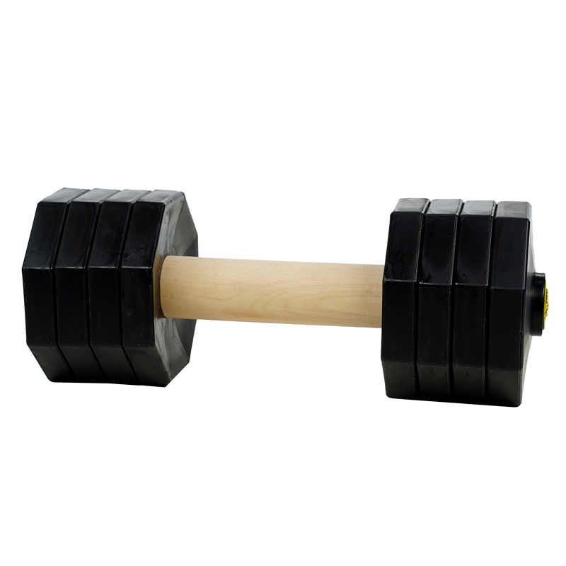 Wooden Cane Corso Training Dumbbell with Removable Plastic Weight Plates 4 1/2 lbs (2 kg)