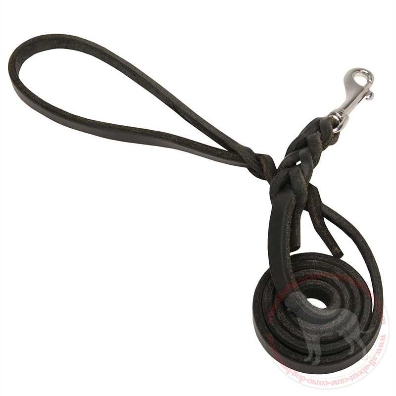 Leather Cane Corso Leash with Braided Adornment