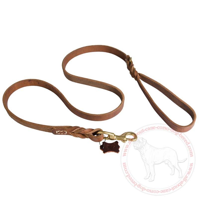 Sturdy Soft Leather Cane Corso Leash with Additional Ring for Walking and Training
