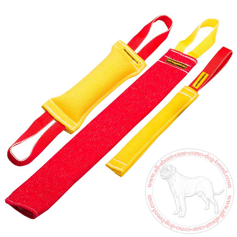 Set of French Linen Bite Tugs plus Gift Rubber Ball for Cane Corso Training