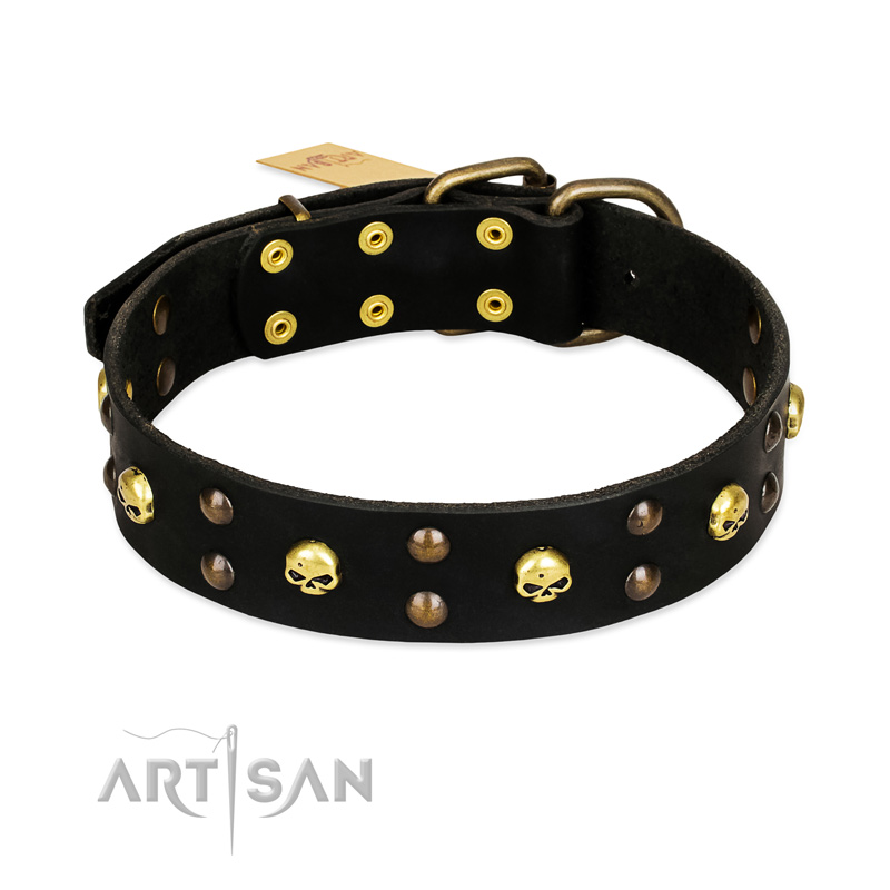 FDT Artisan 'Heavy Metal' Leather Cane Corso Collar with Skulls and Half-Balls 1 1/2 inch (40 mm)