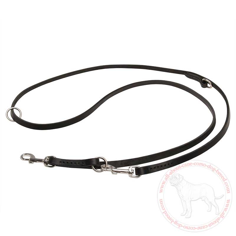 Leather Cane Corso Leash with Stainless Steel Snap Hooks