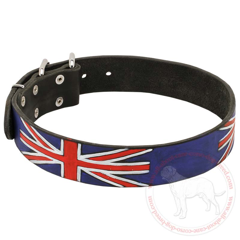 'Union Jack' Painted Leather Dog Collar for Cane Corso