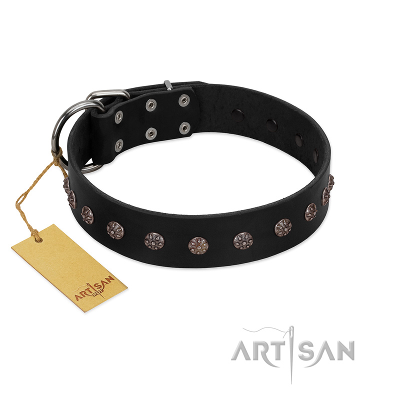"Flower Rhapsody" FDT Artisan Premium Quaulity Black Leather Cane Corso Collar