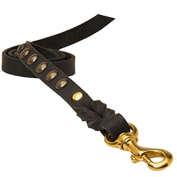 Cane Corso breed leather dog leash with brass snap hook