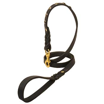 Leather leash for Cane Corso with braided design
