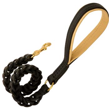 Cane Corso leather dog leash with padded handle