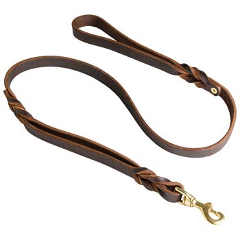 Leather Cane Corso Leash with brass snap hook