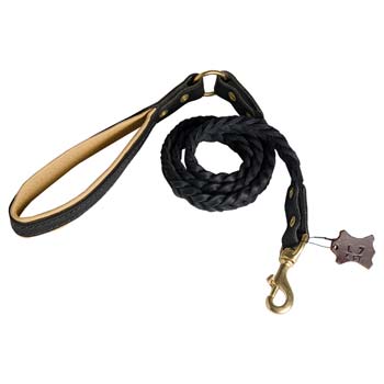 Leather dog leash for Cane Corso with brass snap hook