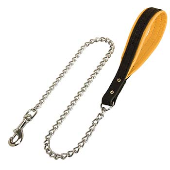 Dog chain leash with Nappa leather padded handle
