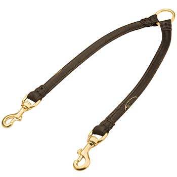 Dog leash coupler round for 2 walking together canines