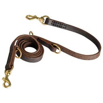 Heavy-duty leather dog leash with 2 floating O-rings